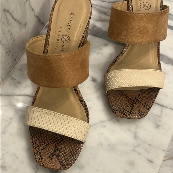 Chinese Laundry Brown and Cream Slip-On Heels - Picture 3 of 7